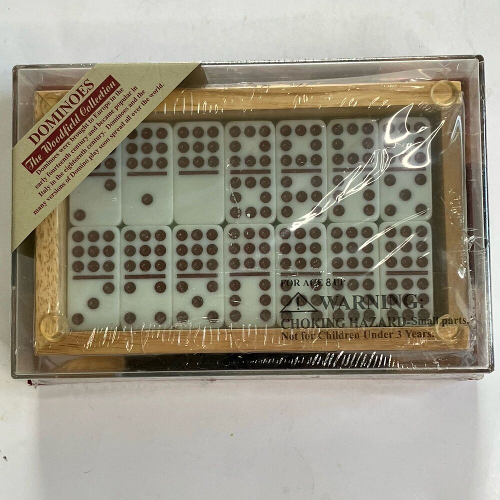 The Woodfield Collection Dominoes Wooden Box Beveled Glass Collectable Game New